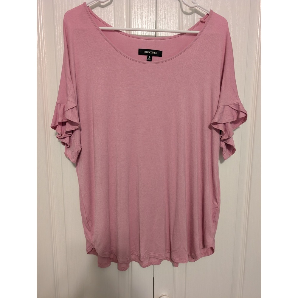 Ellen Tracy Large Lace Trim Stretch Blouse Casual Top Soft
